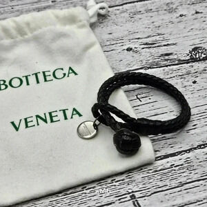 Bottega Veneta Intrecciato Black Leather Bracelet